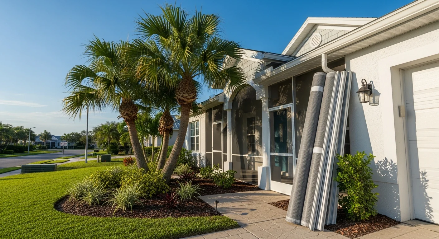 Residential home in Manatee County with mature landscaping and coastal-style architecture under clear Florida sky.